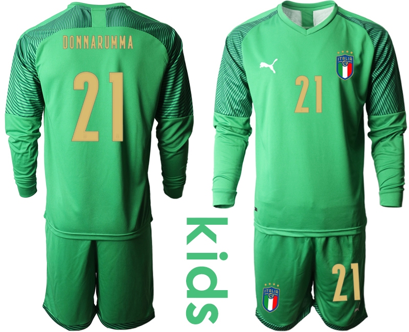 Youth 2021 European Cup Italy green Long sleeve goalkeeper #21 Soccer Jersey